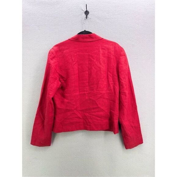 Vintage International Scene Womens Red Linen Zip Front Blazer Jacket Size 12 - Picture 2 of 9